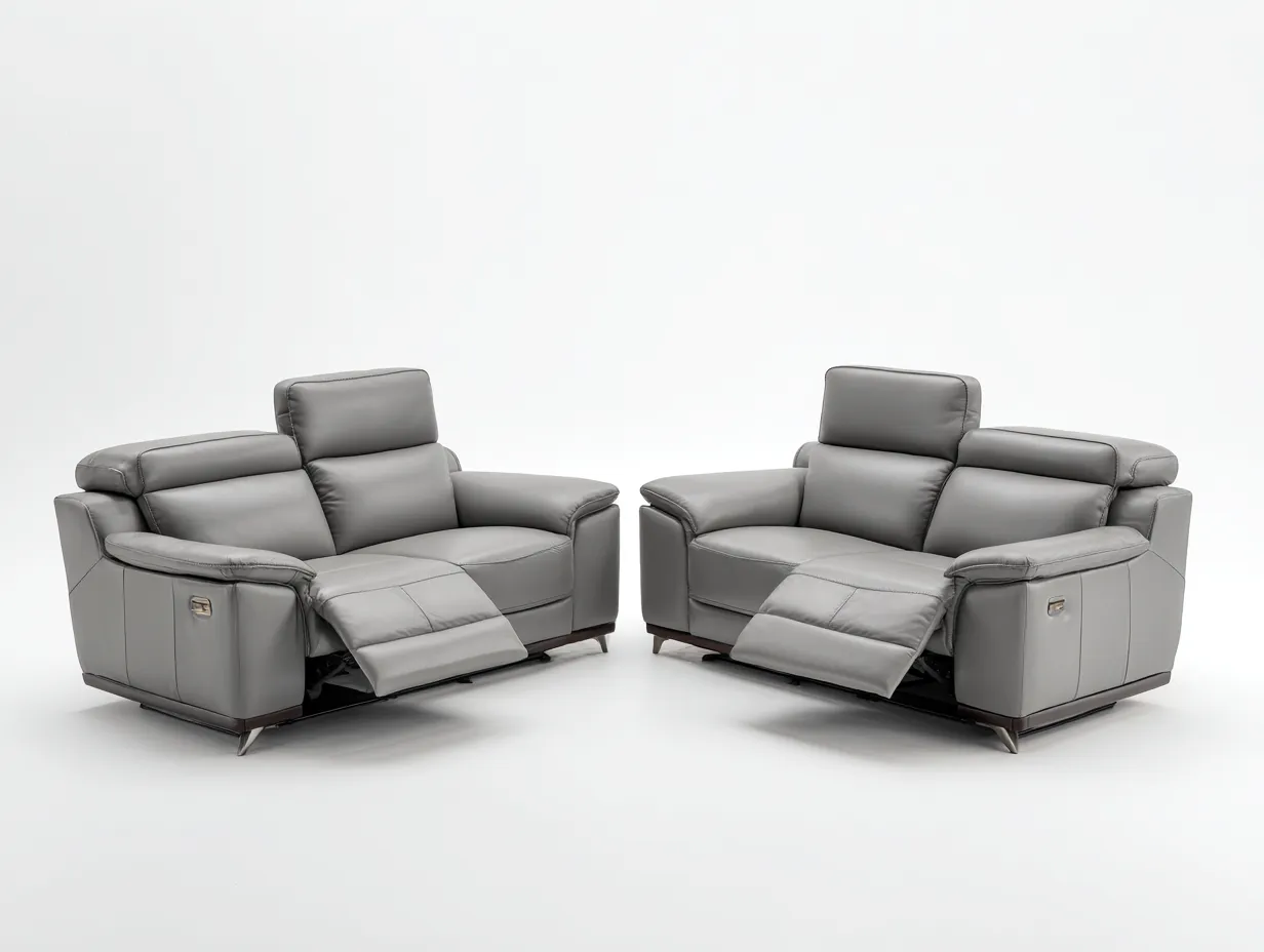 Ensemble de canapés - cuir synthétique-bois-métal - 176x96x100 cm - gris - relax moderne-Liviaospace