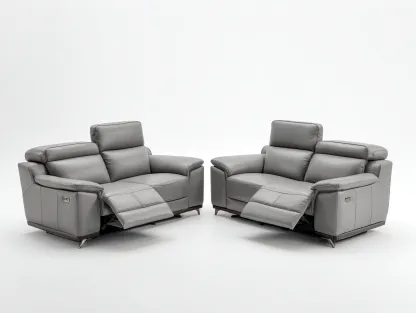 Ensemble de canapés - cuir synthétique-bois-métal - 176x96x100 cm - gris - relax moderne-Liviaospace