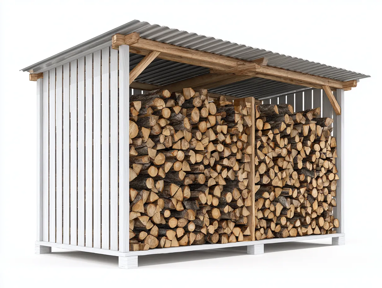 Abri à bûches - Bois-Métal - 220x86x170 cm - Blanc-Naturel-Gris - Style utilitaire-Liviaospace
