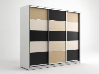 Armoire - Bois manufacturé - Métal - 240x62x218 cm - Blanc-Beige-Noir-Bois clair - Moderne-Liviaospace