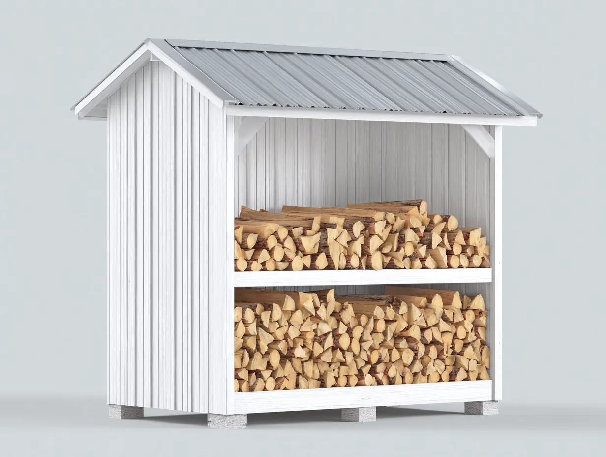 Abri à bûches - Bois-Métal - 182x66x174 cm - Blanc-Gris - Style contemporain-Liviaospace