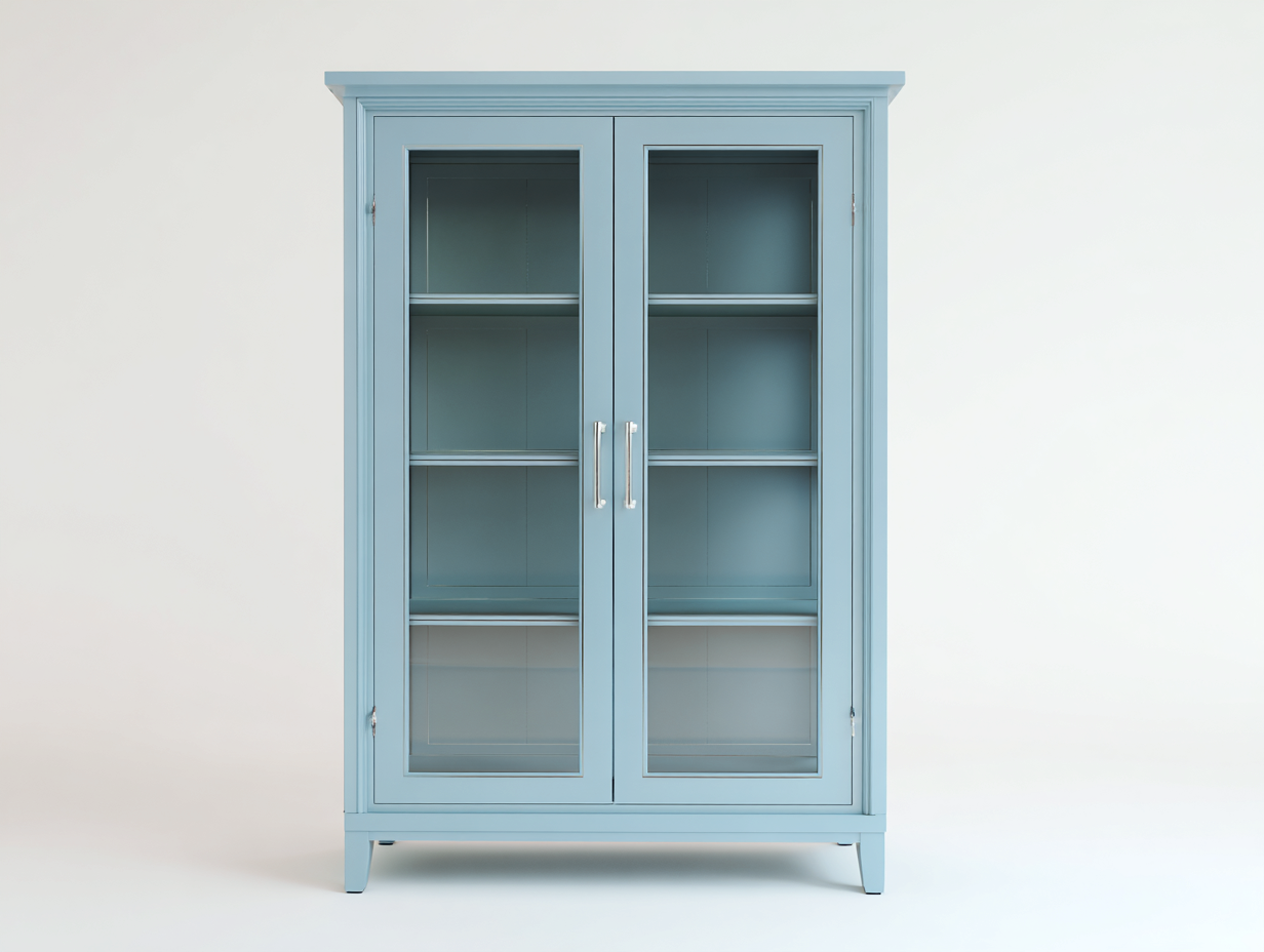 Vitrine - Bois manufacturé - Verre - Métal - 112x44x178 cm - Bleu grisé - Campagne-Liviaospace
