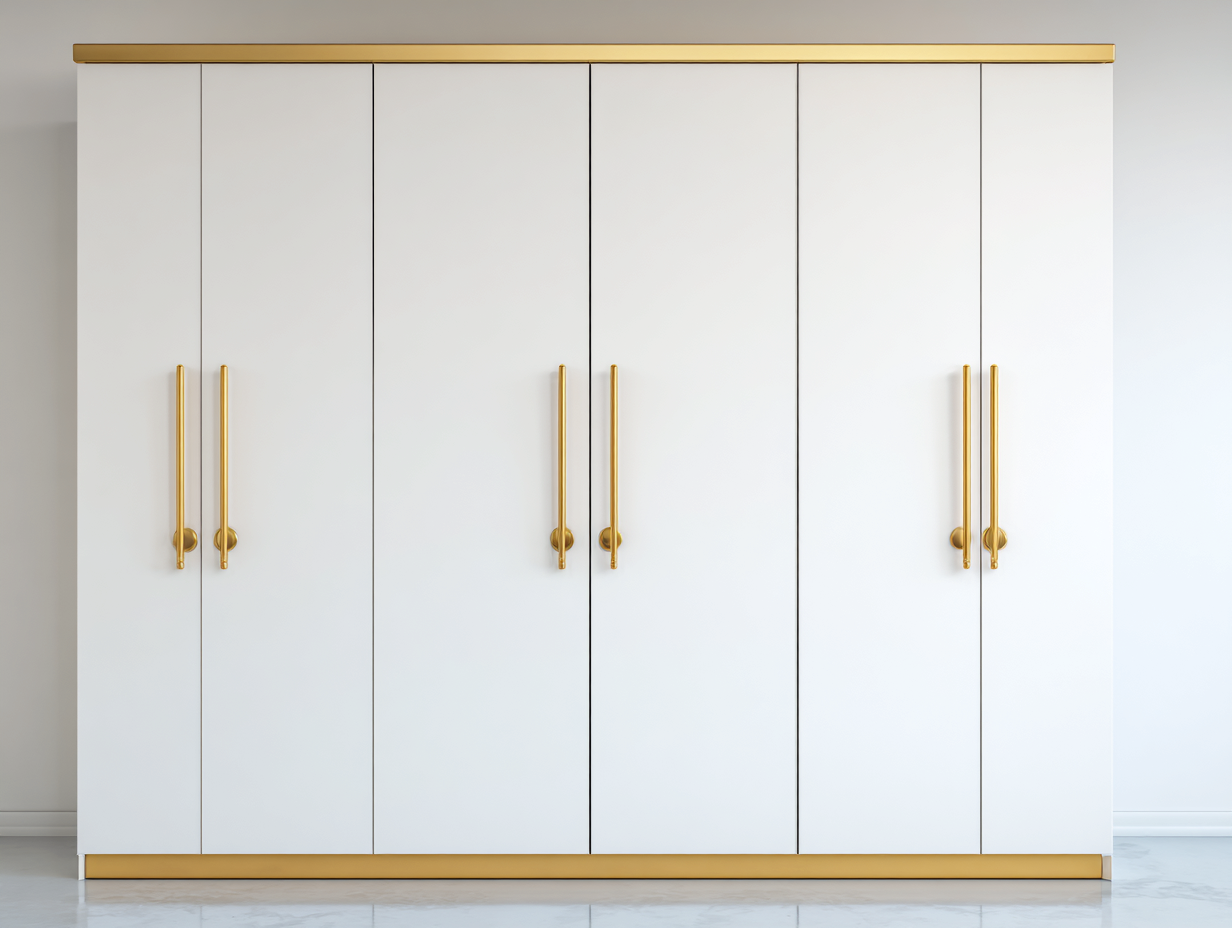 Armoire - Bois manufacturé - Métal - 285x58x215 cm - Blanc-Doré - Moderne-Liviaospace