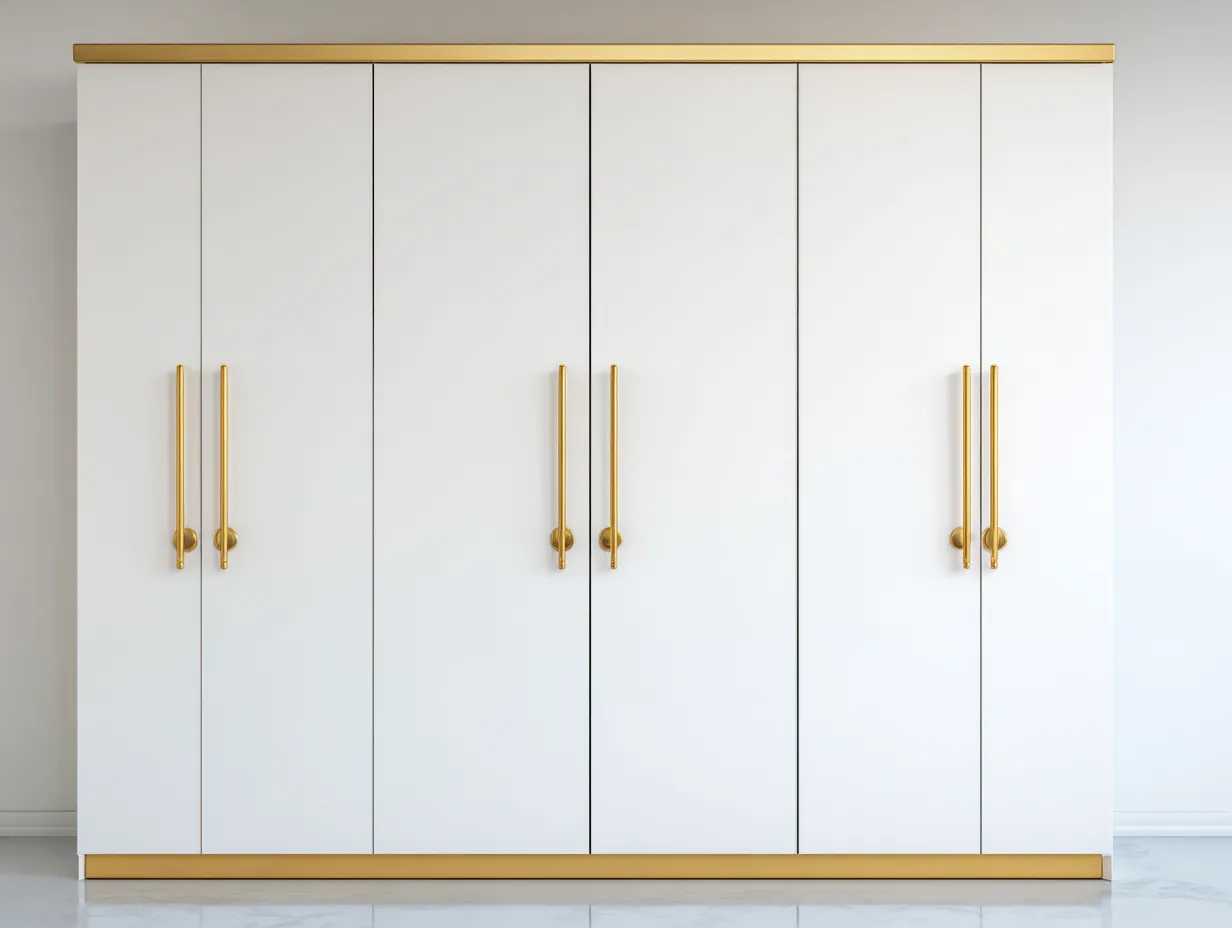 Armoire - Bois manufacturé - Métal - 285x58x215 cm - Blanc-Doré - Moderne-Liviaospace