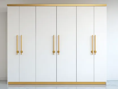 Armoire - Bois manufacturé - Métal - 285x58x215 cm - Blanc-Doré - Moderne-Liviaospace
