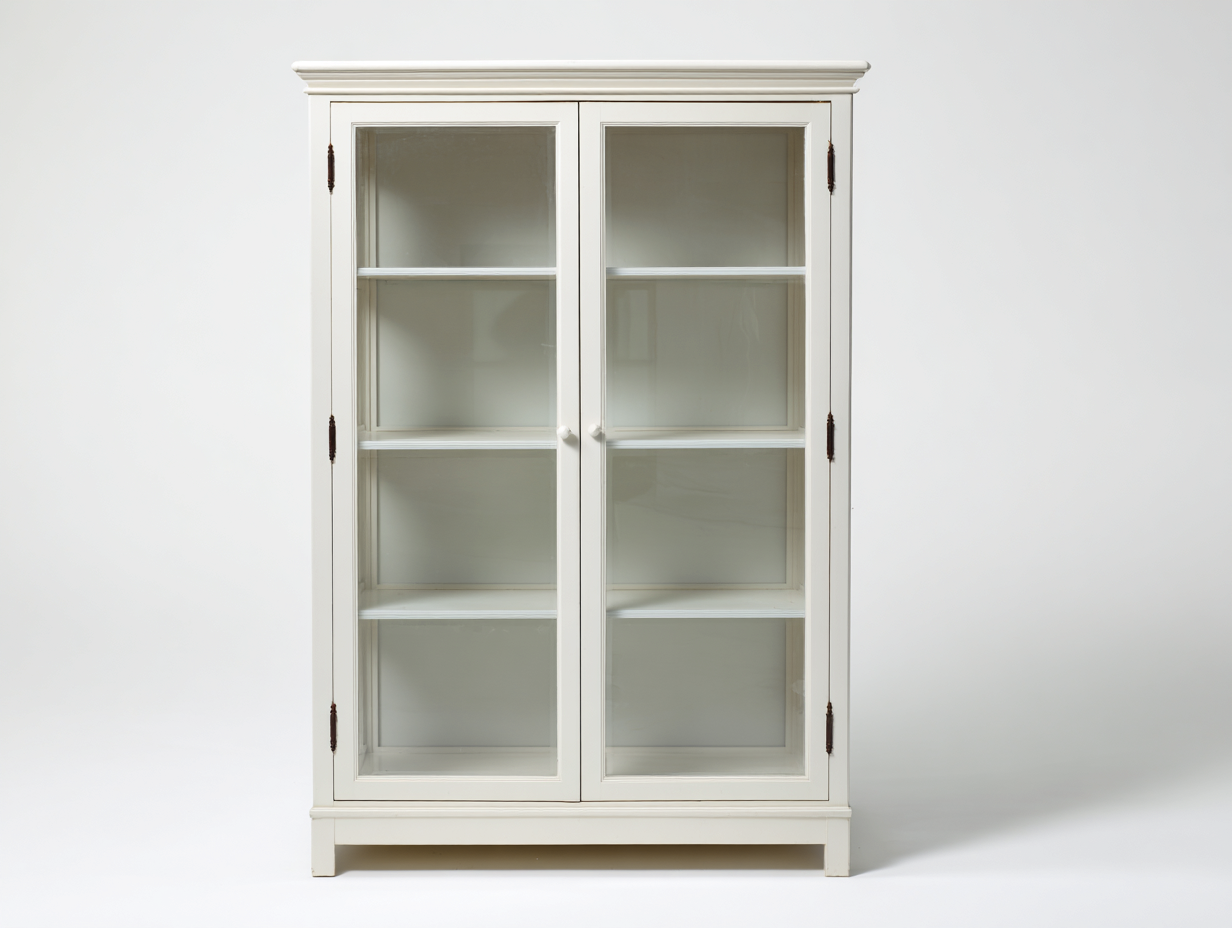 Vitrine - Bois manufacturé - Verre - Métal - 105x43x184 cm - Blanc cassé - Classique-Liviaospace