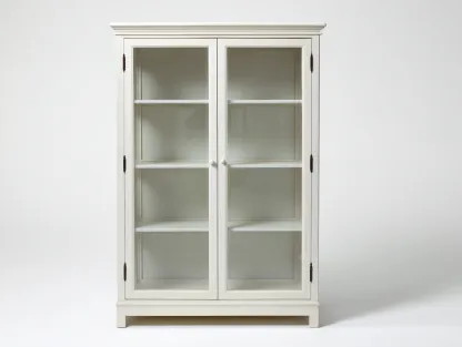 Vitrine - Bois manufacturé - Verre - Métal - 105x43x184 cm - Blanc cassé - Classique-Liviaospace