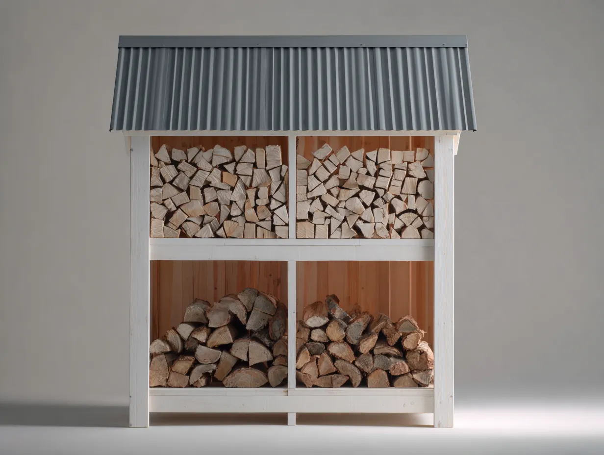 Abri à bûches - Bois - Métal - 190x62x180 cm - Blanc-Gris - Extérieur-Liviaospace