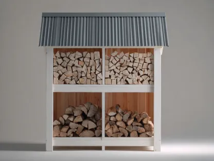 Abri à bûches - Bois - Métal - 190x62x180 cm - Blanc-Gris - Extérieur-Liviaospace