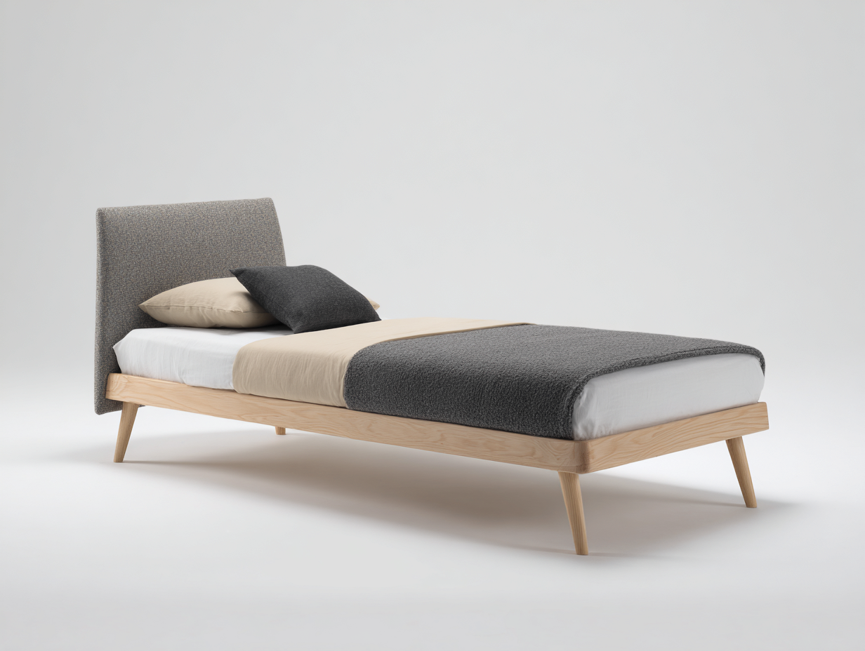 Letto singolo in legno e tessuto 205x100x98 cm - naturale-grigio - adatto alla camera da letto stile moderno minimalista-Samohanest