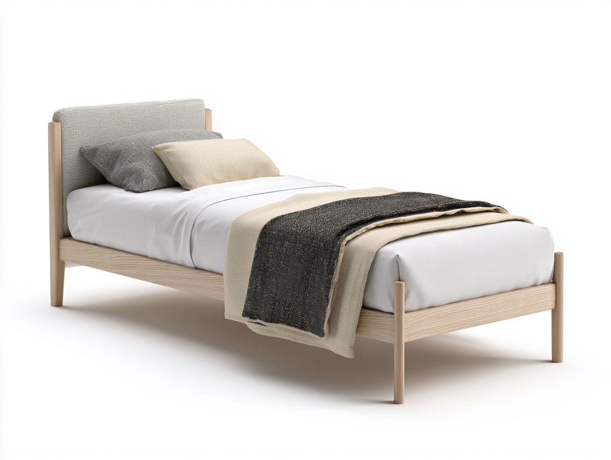 Letto singolo in legno e tessuto 205x100x96 cm - naturale-grigio - adatto alla camera da letto stile nordico moderno-Samohanest