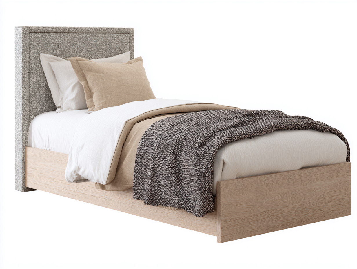 Letto singolo in legno e tessuto 205x100x110 cm - naturale-grigio - adatto alla camera da letto stile moderno-Samohanest