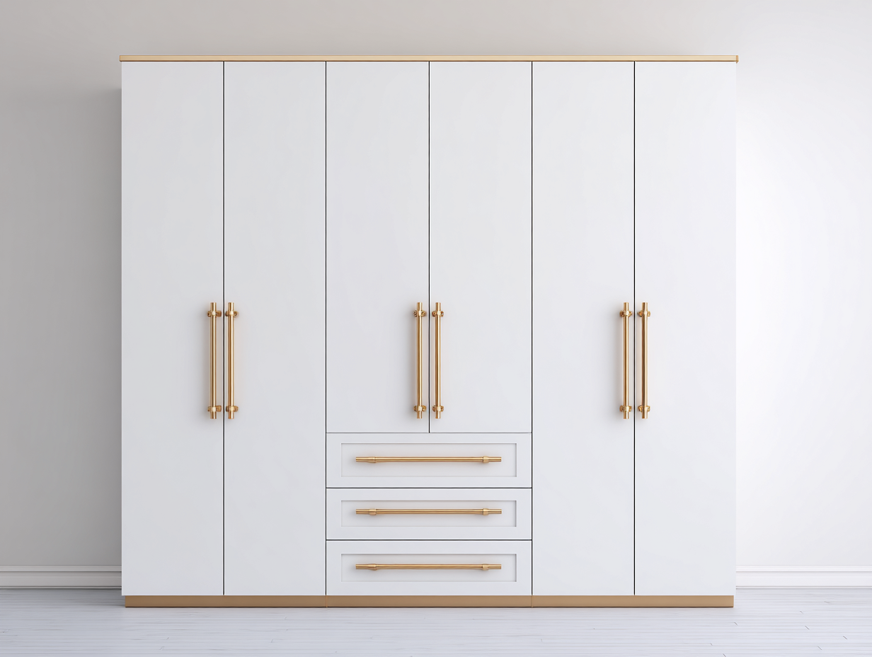 Armadio in legno 240x60x220 cm - bianco-oro - design moderno per camera da letto-Samohanest