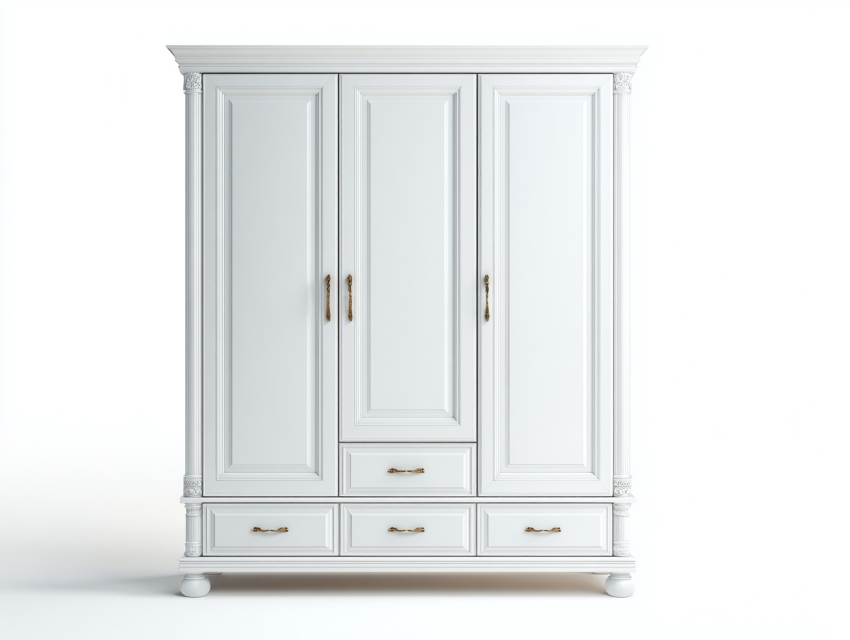 Armadio 210x58x215 cm - bianco-oro - adatto alla camera da letto stile classico elegante-Samohanest