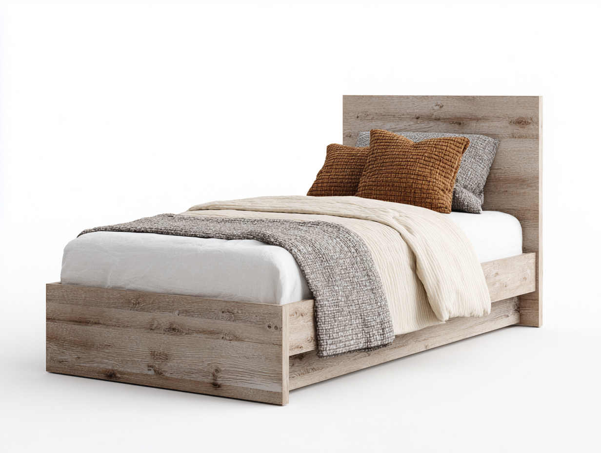 Letto singolo in legno effetto rovere 205x100x95 cm - rovere chiaro - design moderno per camera da letto-Samohanest