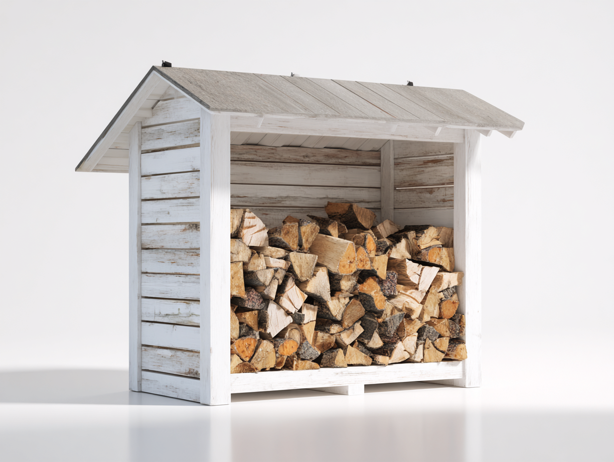 Portalegna in legno 150x55x142 cm - bianco - per giardino e terrazza - stile casetta rustico-Sazolyspace