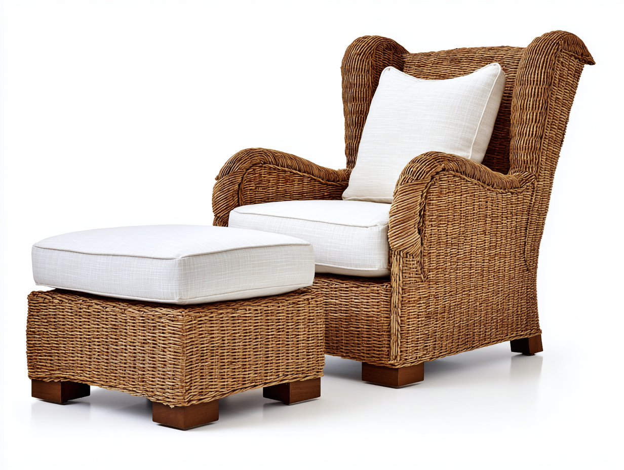 Sedie da giardino in rattan 98x86x102 cm - rattan naturale e bianco avorio - per terrazza e giardino - stile rustico naturale con poggiapiedi-Sazolyspace
