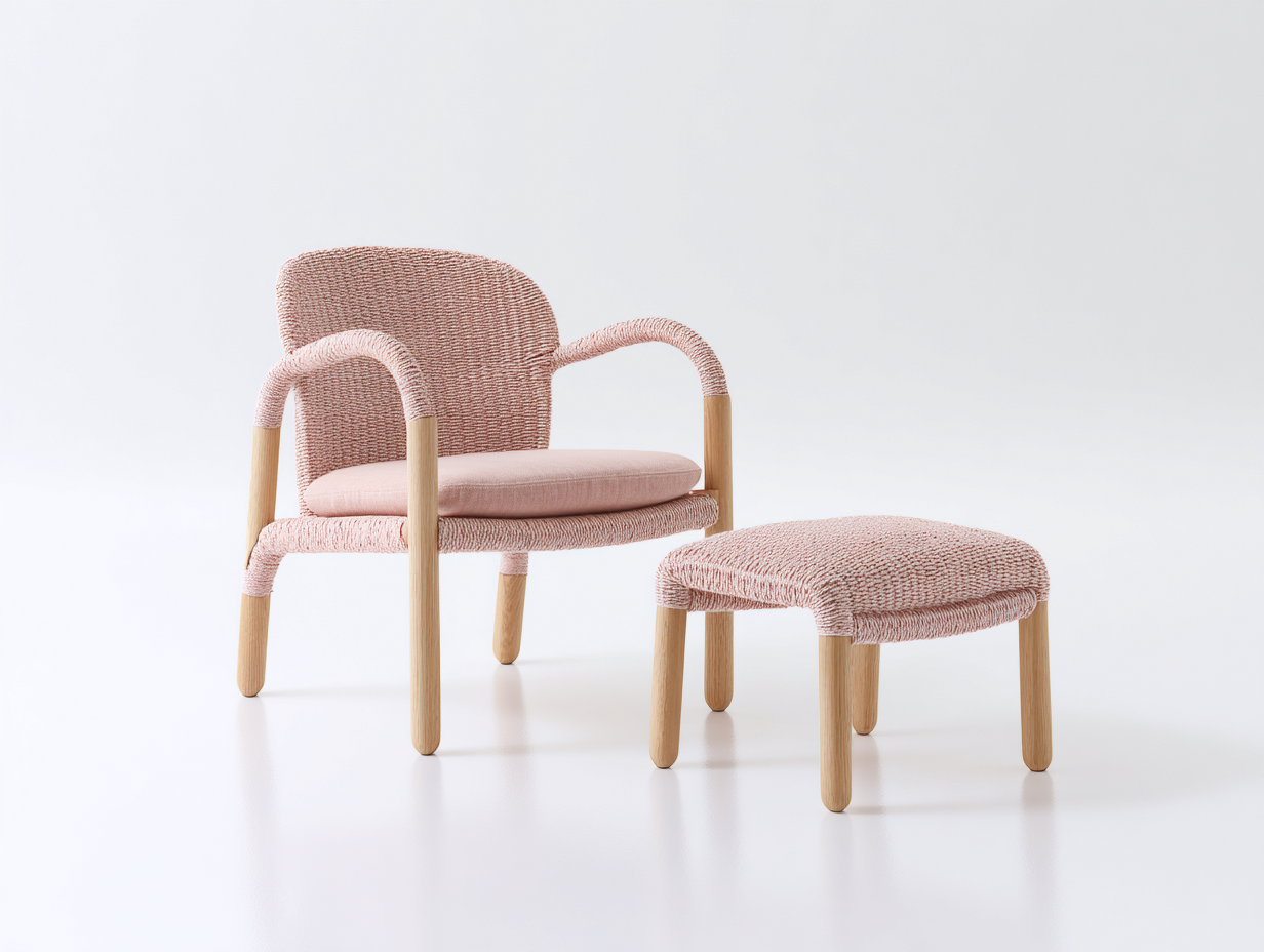 Sedie da giardino in tessuto intrecciato 78x76x78 cm - rosa e legno naturale - per terrazza e giardino - stile moderno con poggiapiedi-Sazolyspace