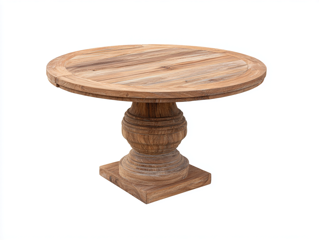 Tavolo da giardino rotondo in legno massello 122x122x76 cm - marrone rustico - base tornita decorativa per terrazza e patio-Sazolyspace