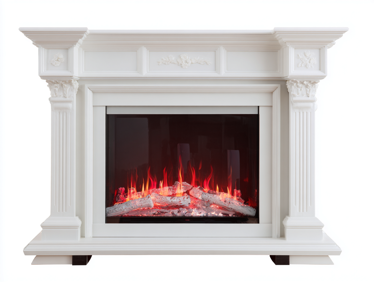 Camino elettrico in MDF 121x37x94 cm - bianco e nero - stile classico per soggiorno-Sazolyspace