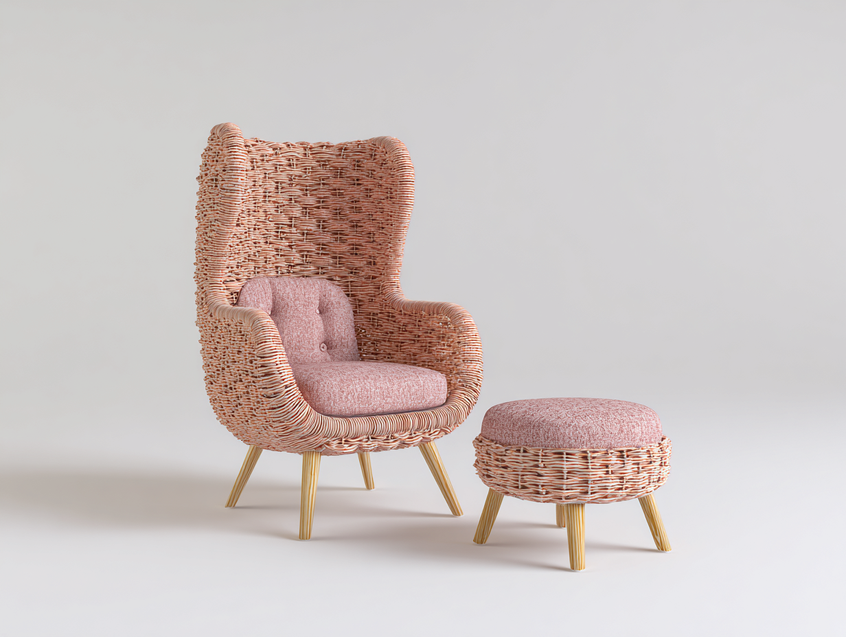 Sedie da giardino in rattan 88x82x104 cm - rattan rosa e tessuto rosa - per terrazza e giardino - stile moderno con poggiapiedi-Sazolyspace