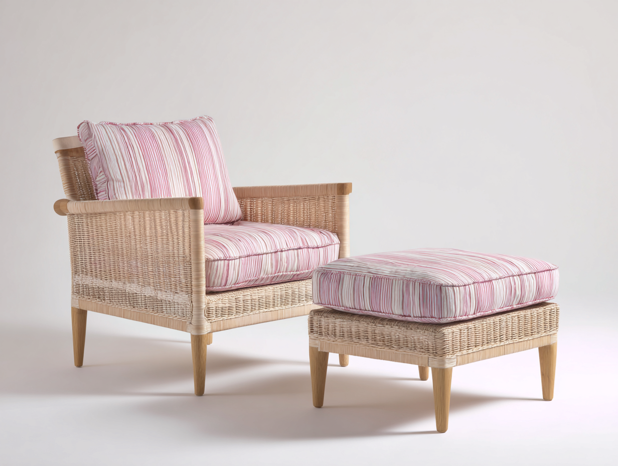 Sedie da giardino in rattan 110x83x82 cm - rattan naturale bianco e rosa - per terrazza e giardino - stile rustico moderno con poggiapiedi-Sazolyspace