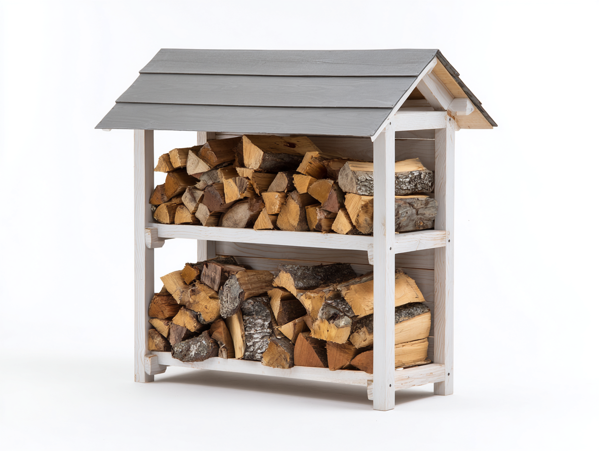 Portalegna in legno 155x52x124 cm - bianco grigio e legno naturale - per giardino e terrazza - stile casetta-Sazolyspace