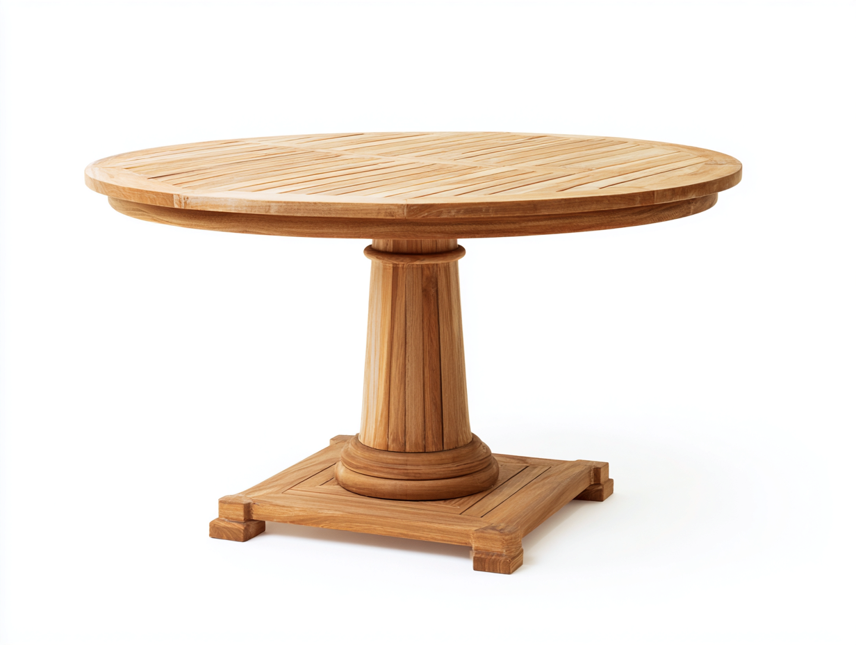 Tavolo da giardino rotondo in legno massello 148x148x75 cm - beige naturale - base centrale elegante per terrazza e giardino-Sazolyspace