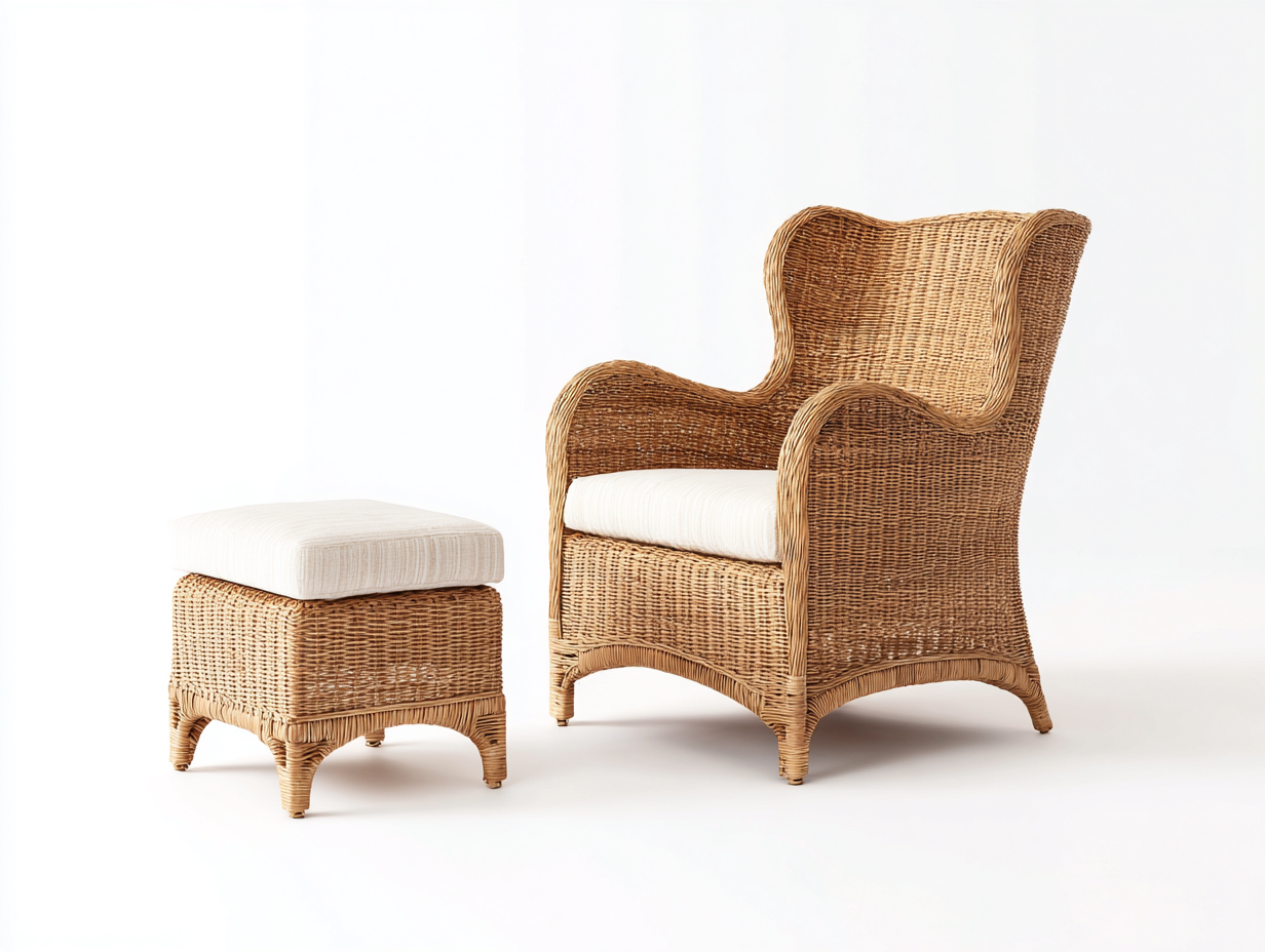 Sedie da giardino in rattan 82x86x96 cm - rattan naturale e beige - per terrazza e giardino - stile rustico naturale con poggiapiedi-Sazolyspace
