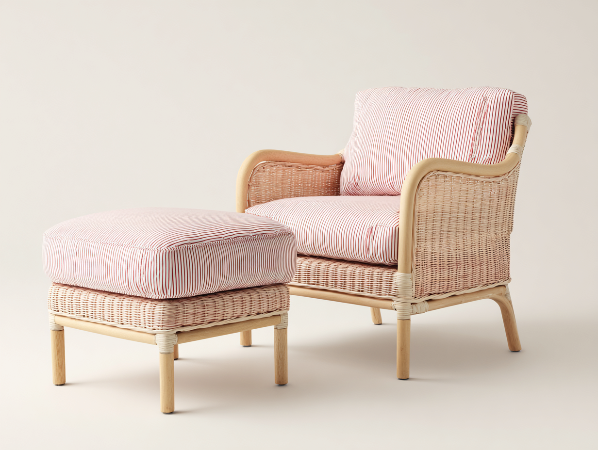 Sedie da giardino in rattan 112x84x84 cm - rattan naturale bianco e rosa - per terrazza e giardino - stile rustico moderno con poggiapiedi-Sazolyspace
