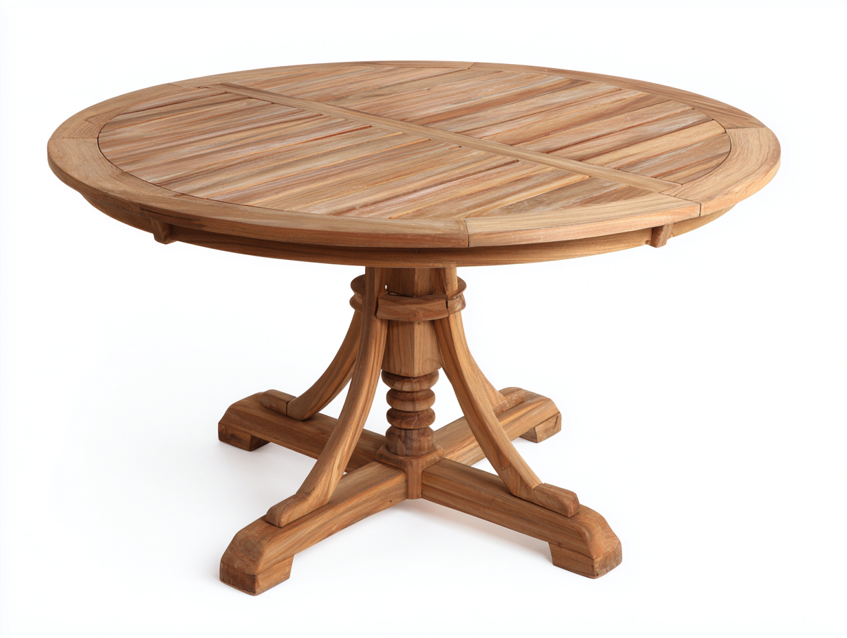 Tavolo da giardino rotondo in legno teak 132x132x73 cm - marrone chiaro - design classico per terrazza e giardino-Sazolyspace