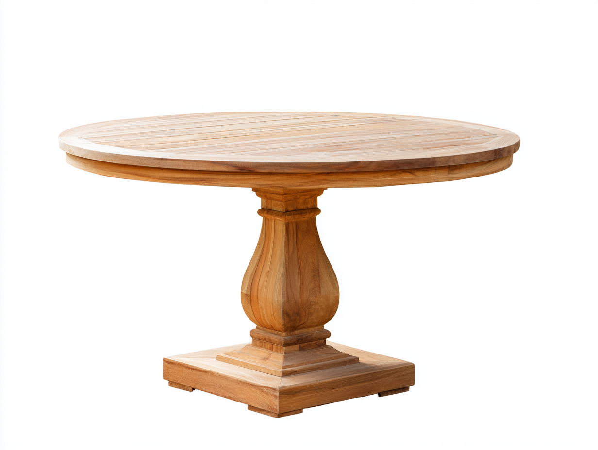 Tavolo da giardino rotondo in legno massello 154x154x76 cm - marrone miele - piedistallo scolpito per terrazza e patio-Sazolyspace