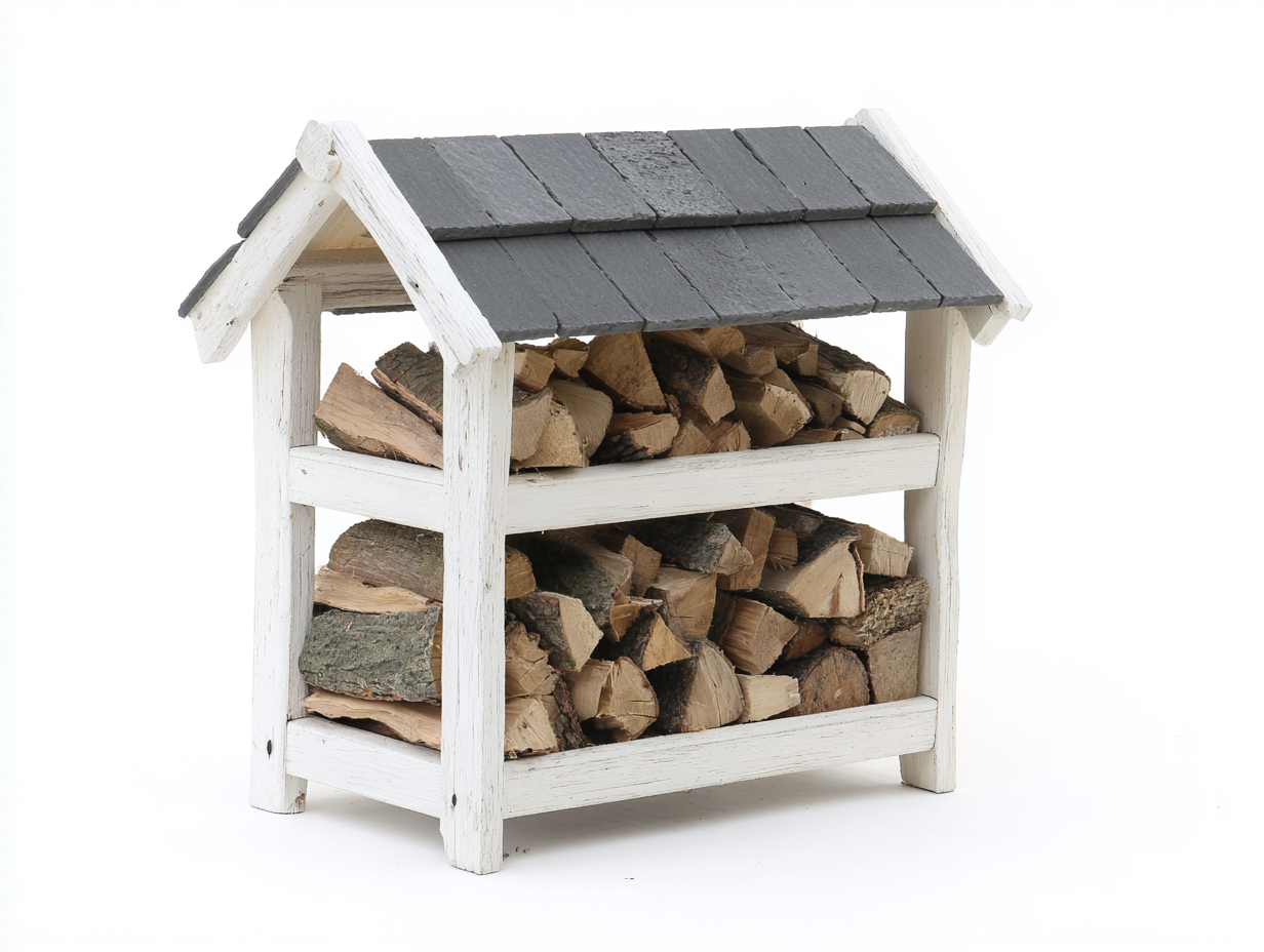 Portalegna in legno 118x43x92 cm - bianco e grigio - per giardino e terrazza - stile casetta compatto-Sazolyspace