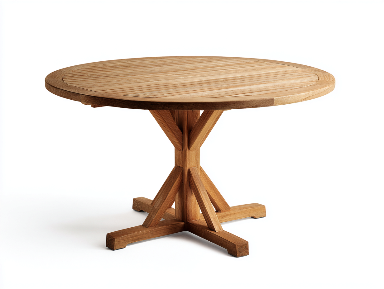 Tavolo da giardino rotondo in legno massello 136x136x74 cm - marrone naturale - base centrale rinforzata per terrazza e giardino-Sazolyspace