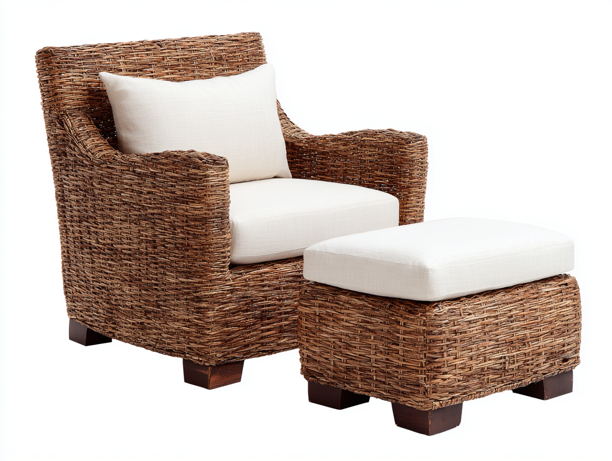 Sedie da giardino in rattan 96x84x82 cm - rattan naturale e bianco avorio - per terrazza e giardino - stile rustico moderno con poggiapiedi-Sazolyspace