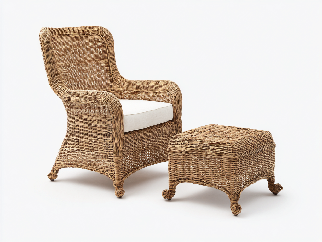 Sedia da giardino in rattan 72x78x105 cm - naturale-beige - per terrazza e patio - stile classico con poggiapiedi-Sazolyspace