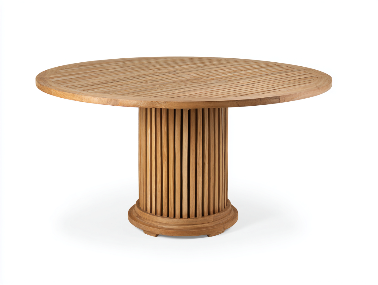 Tavolo da giardino rotondo in legno teak 145x145x74 cm - marrone chiaro - design moderno per terrazza e giardino-Sazolyspace