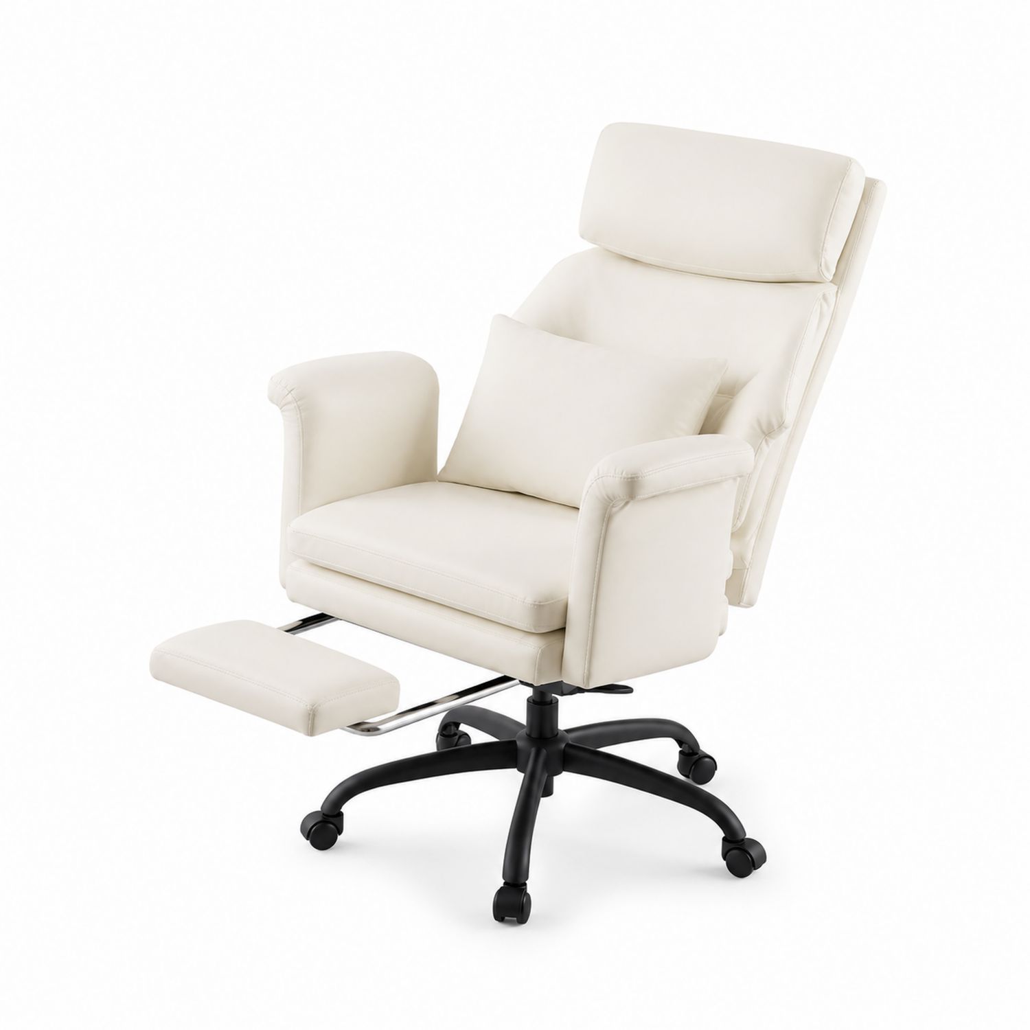 Chaise de bureau ergonomique avec repose-pieds en cuir synthétique Blanc