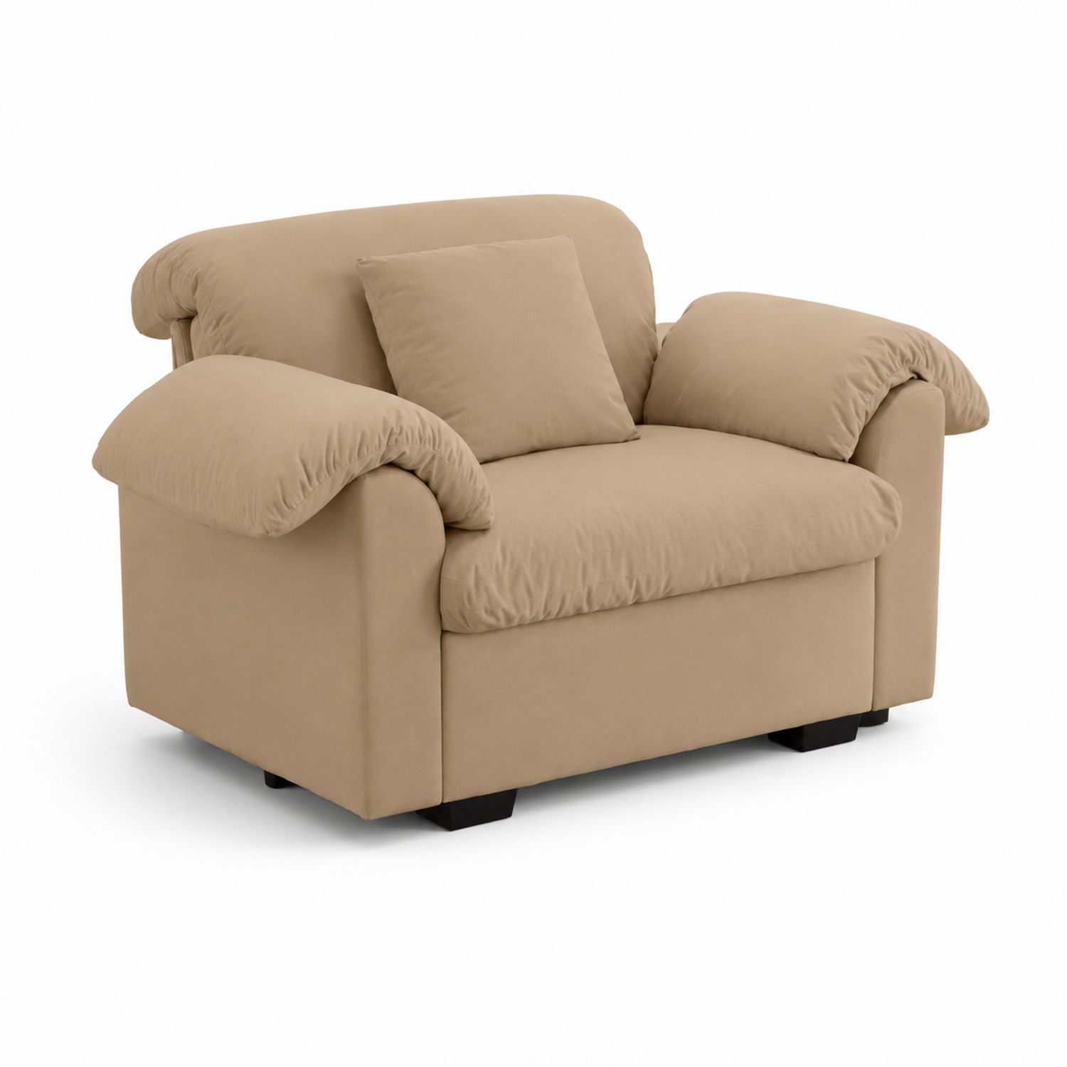 Fauteuil en tissu beige avec coussin