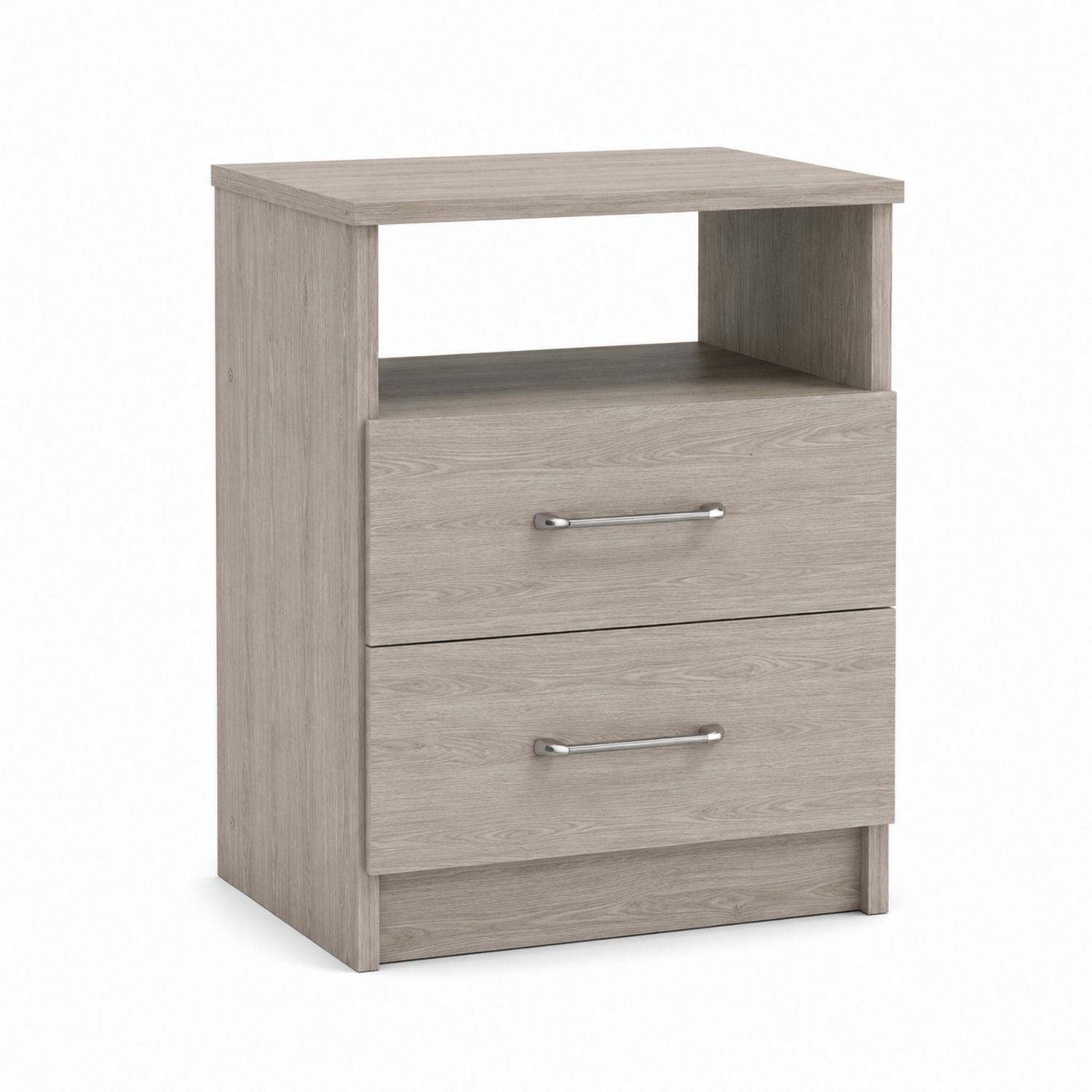 Table de chevet en bois avec 2 tiroirs et étagère ouverte, 60x40x30 cm