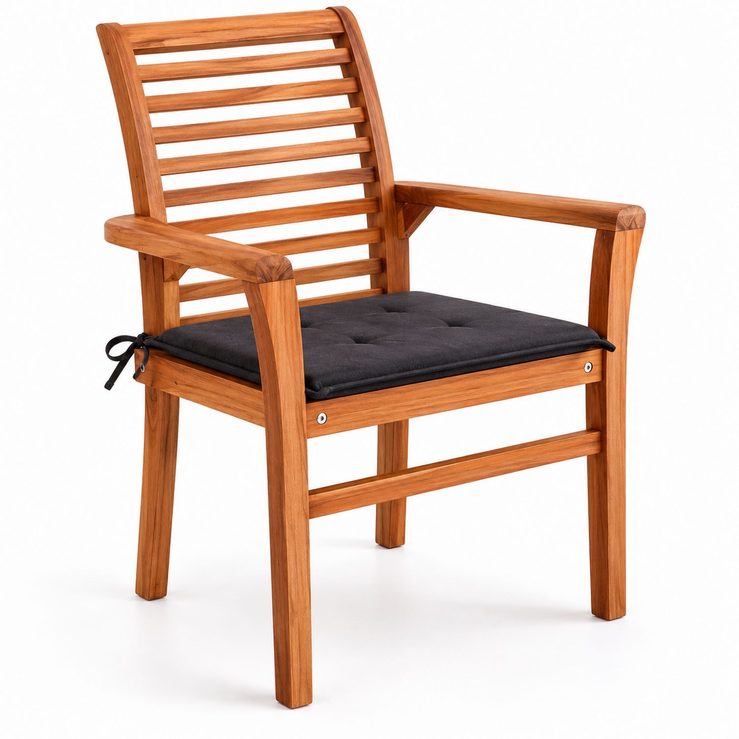 Chaise d'extérieur en bois avec coussin noir