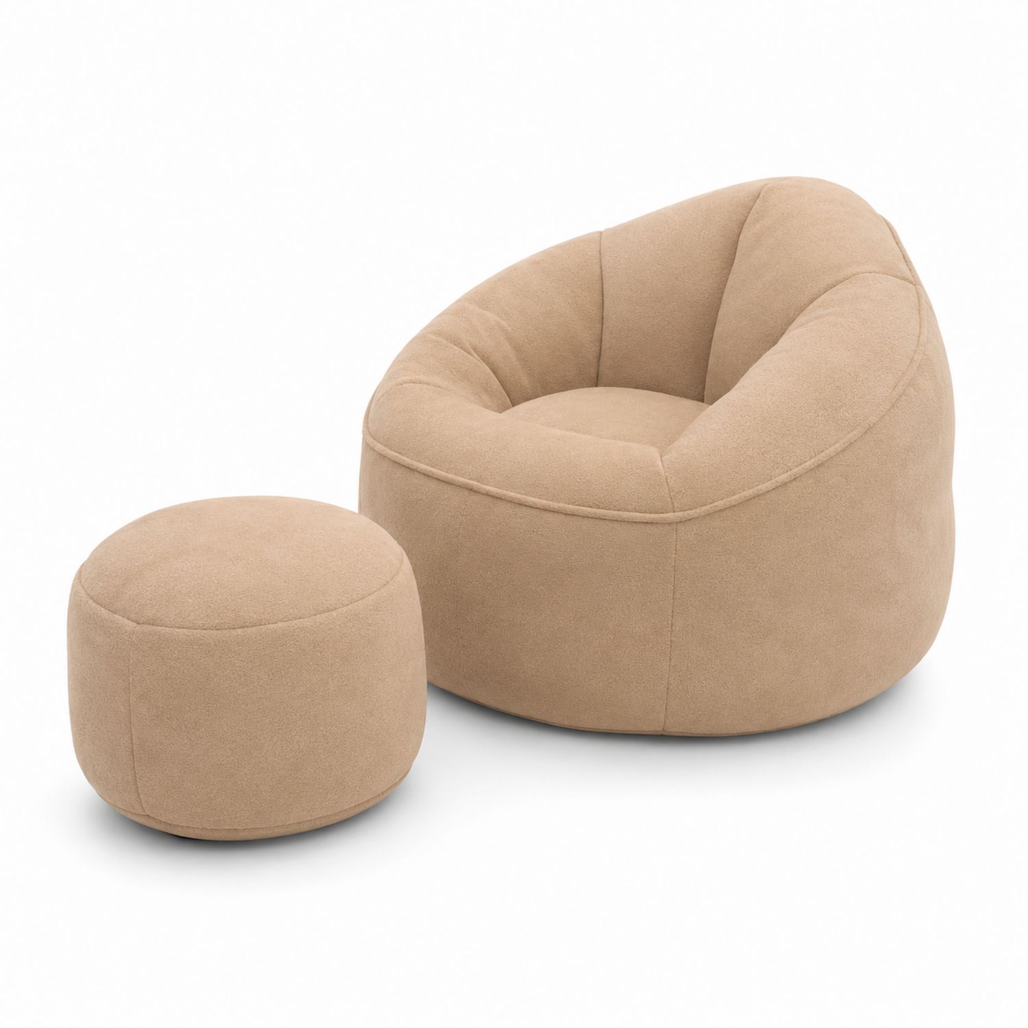 Ensemble fauteuil et pouf en tissu microfibre beige