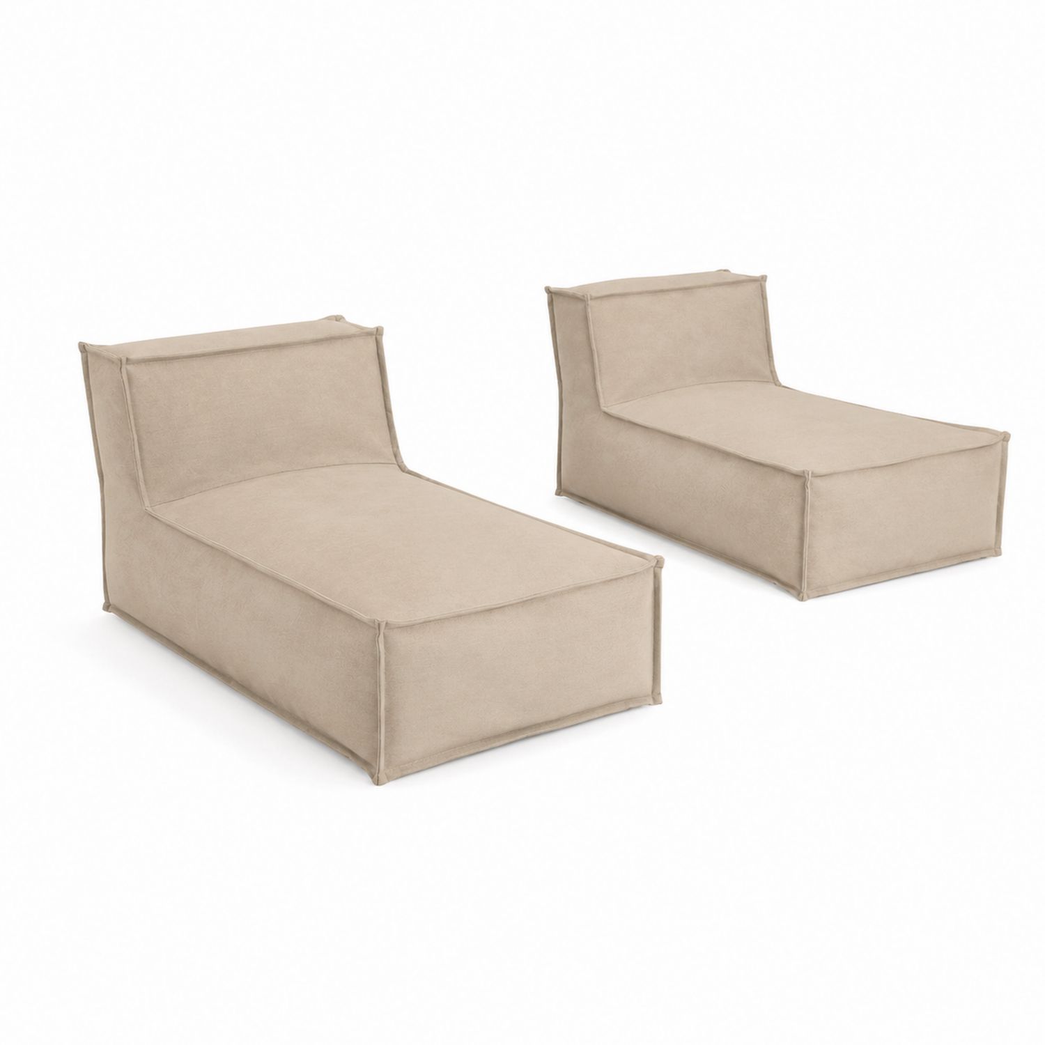 Lot de 2 chaises longues en tissu beige