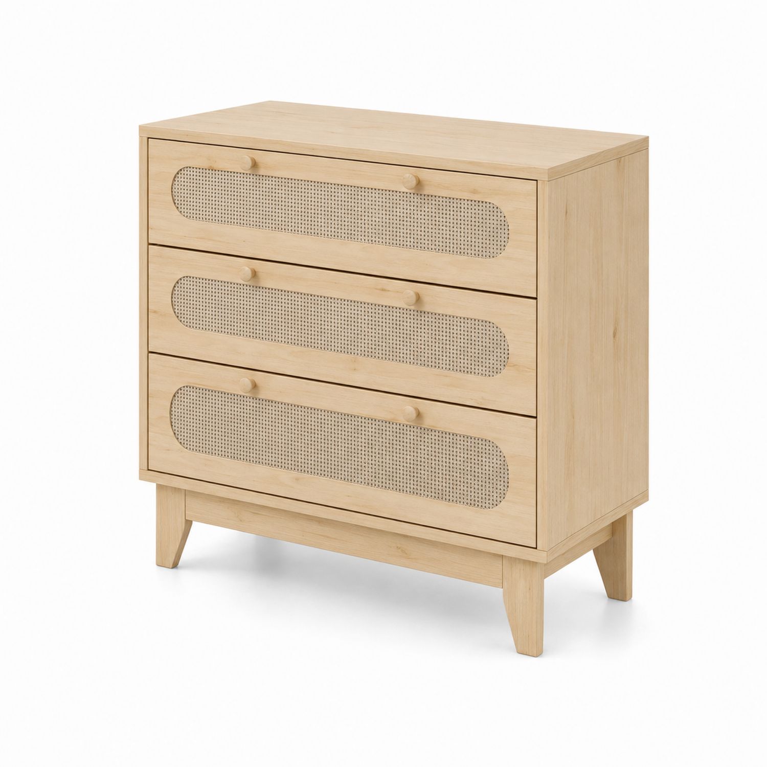 Commode à trois tiroirs en bois d'hévéa et rotin
