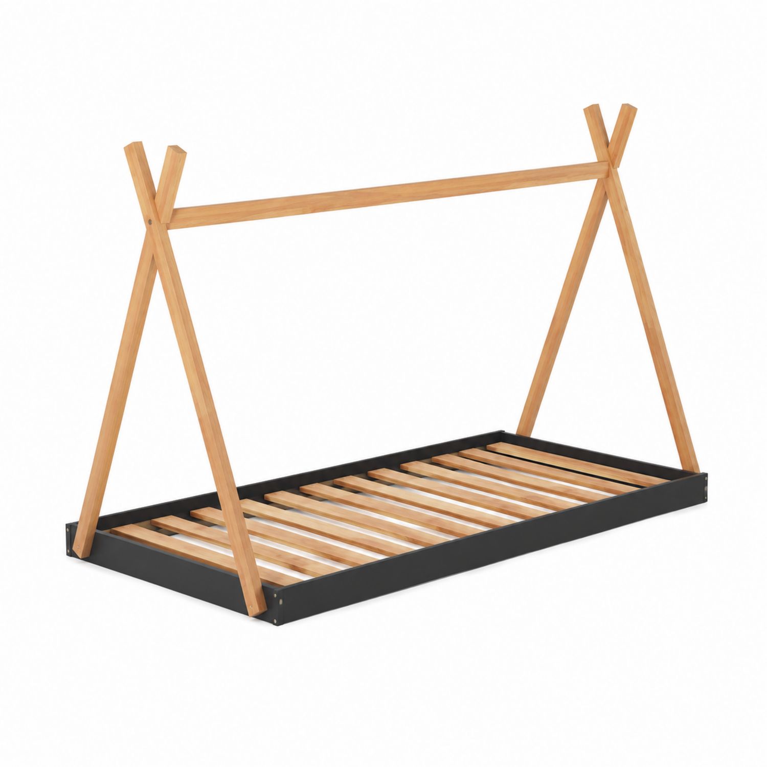 Lit enfant tipi 200x90 cm bois et métal Noir/Naturel