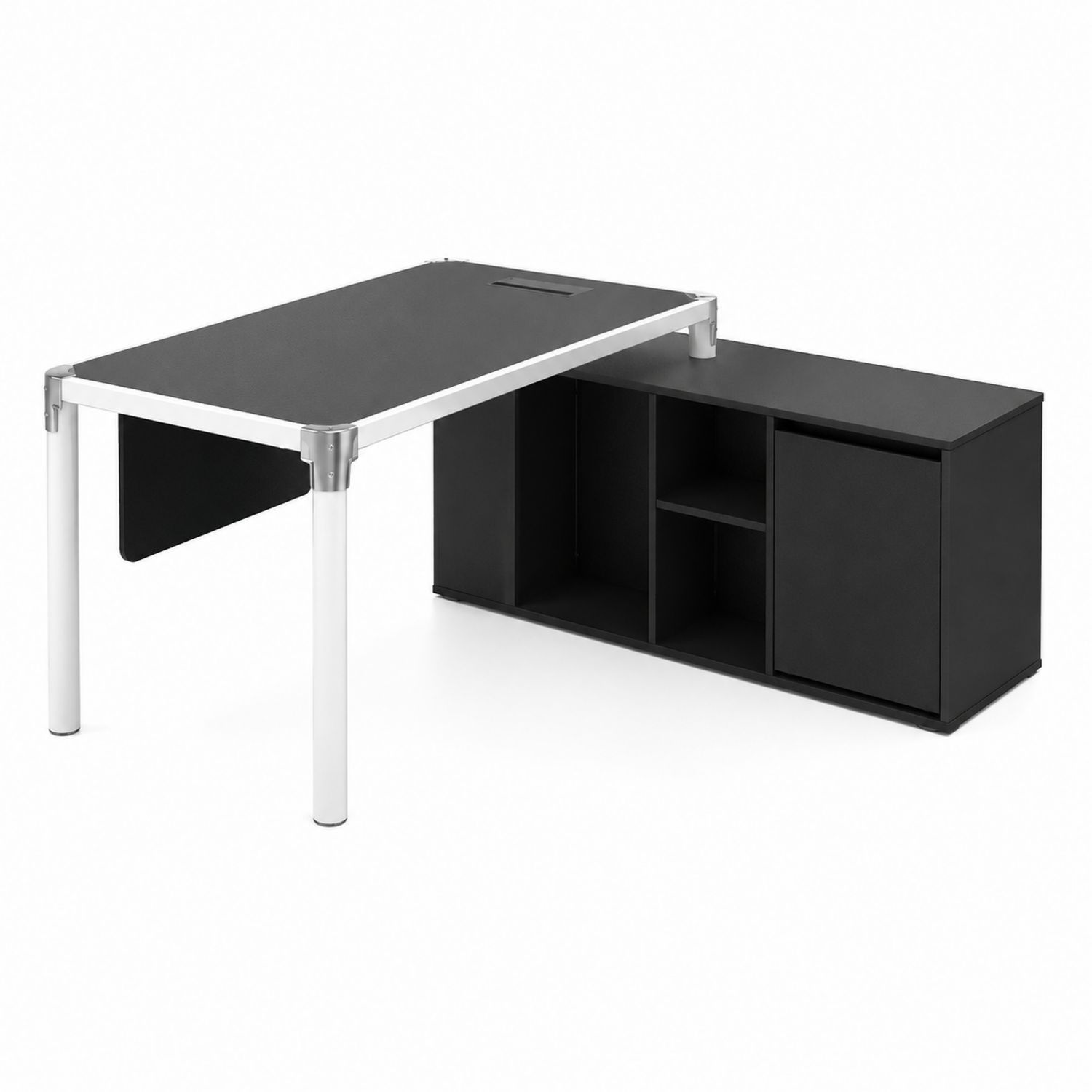 Bureau d'angle en métal et MDF Noir avec rangement intégré