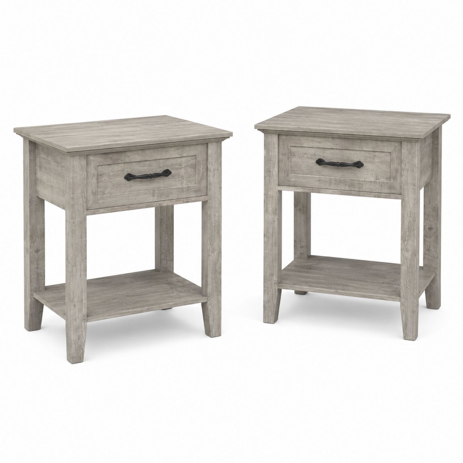 Lot de 2 tables de chevet en bois avec tiroir et étagère Gris