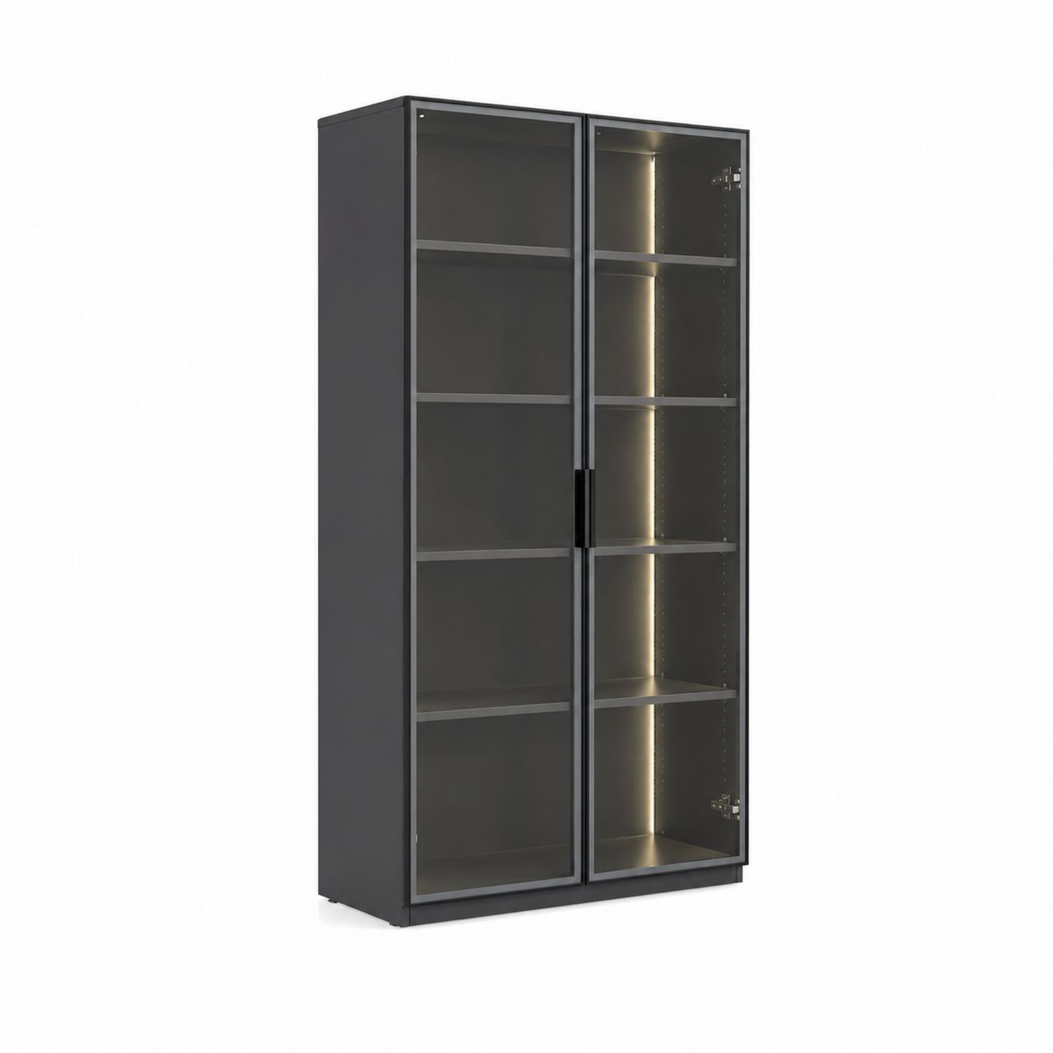 Armoire en métal avec portes en verre trempé et éclairage LED