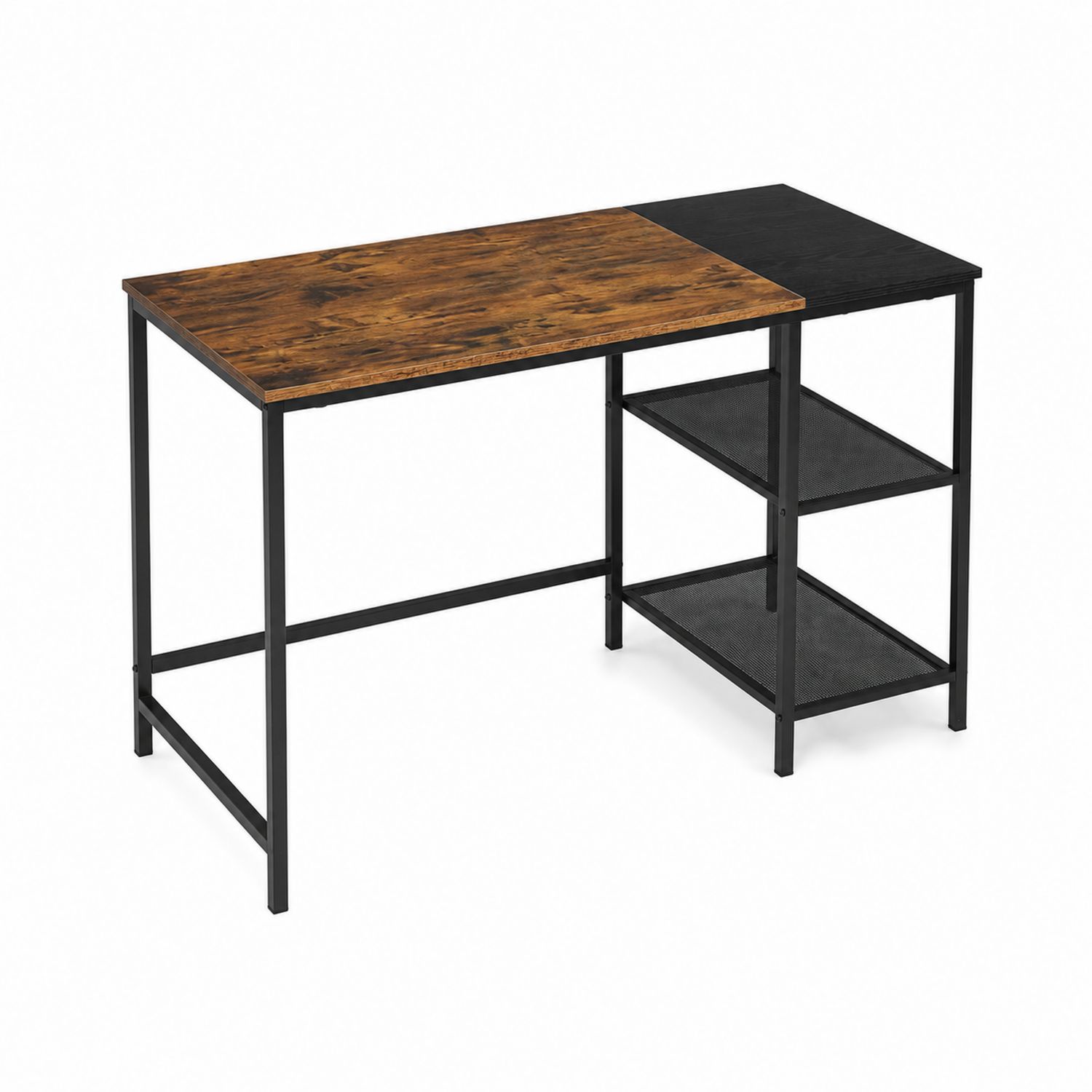 Bureau d'angle en bois et métal avec étagères intégrées