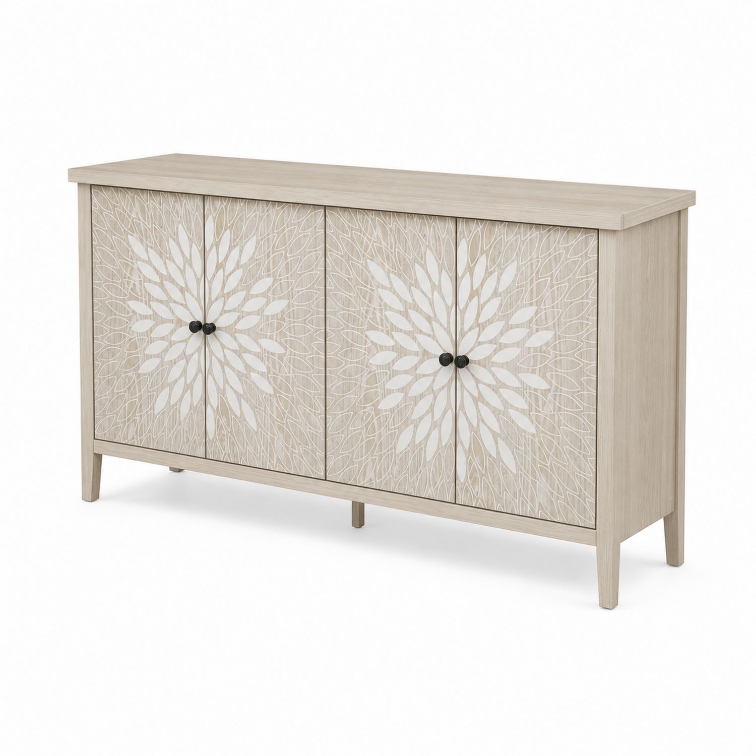 Buffet en bois avec portes motif floral beige et blanc